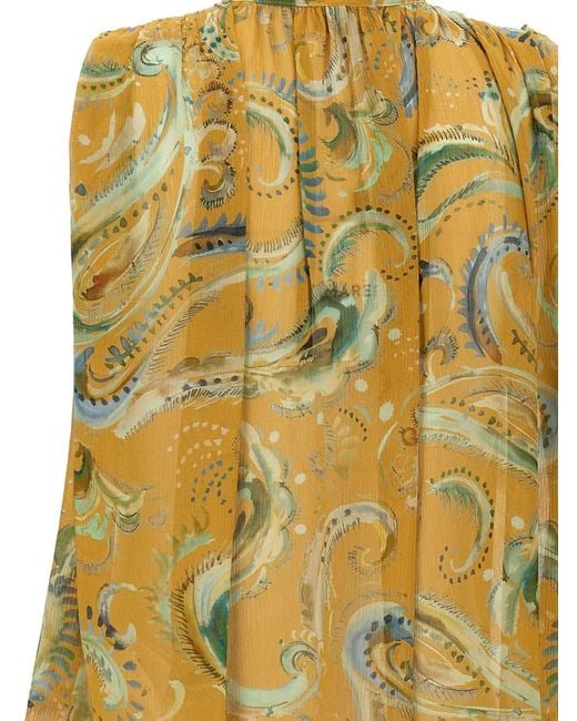 Marella Yellow Scarf-Detail Paisley Blouse