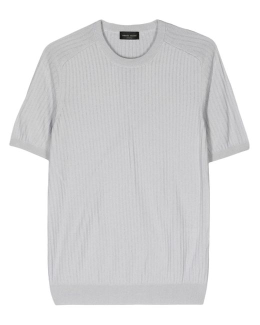 Roberto Collina Geripptes T-Shirt mit rundem Ausschnitt in Gray für Herren