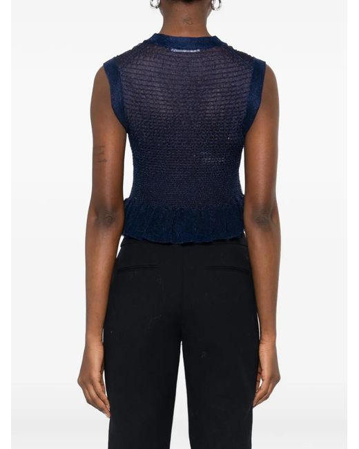 CECILIE BAHNSEN Blue Ruffled Knit Top