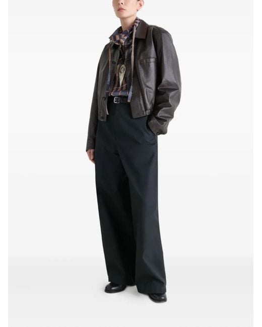 Lemaire Black Buttoned-Up Elasticated Leather Jacket
