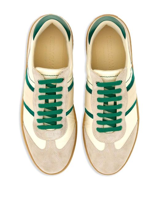 Ferragamo Green Panelled Lace-up Sneakers for men