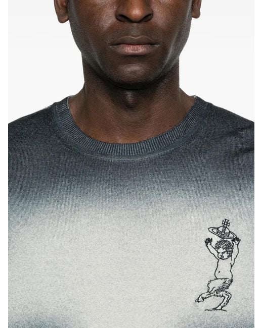 Vivienne Westwood Blue Gradient Knit T-Shirt With Ribbed Details for men