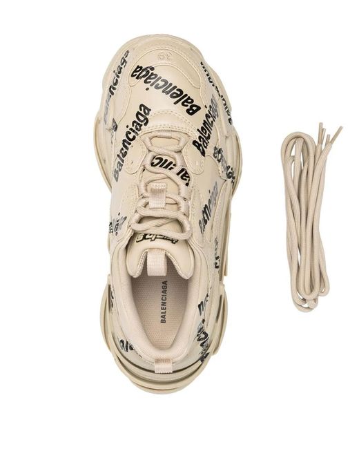 Balenciaga Natural Triple S Logo-Print Sneakers