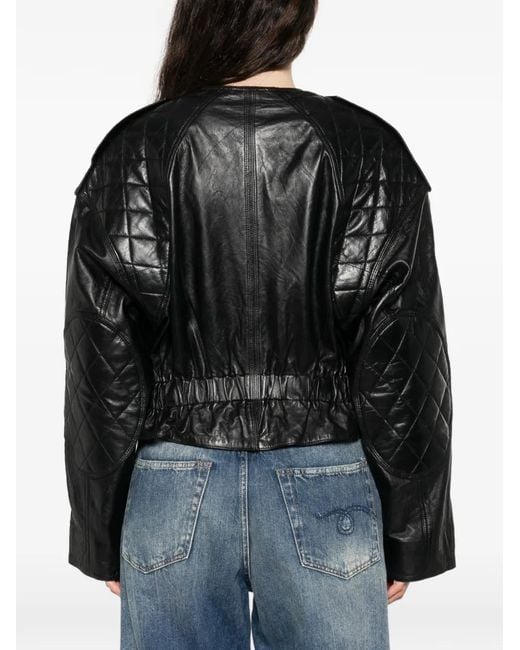 R13 Black Quilted Button Leather Jacket