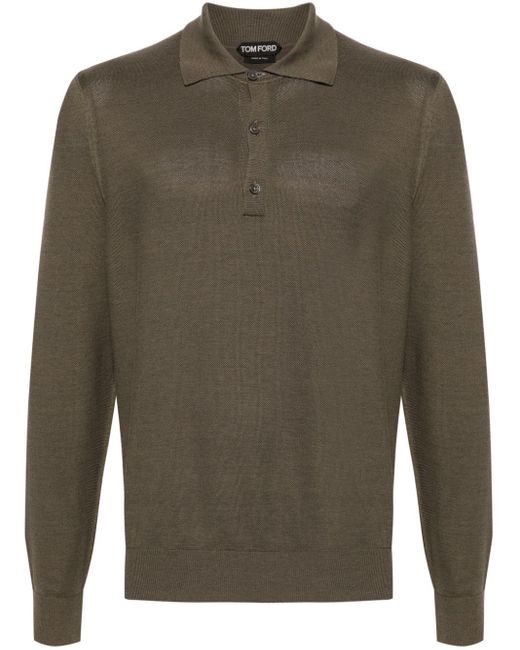 Tom Ford Green Long-sleeve Piqué Polo Shirt for men