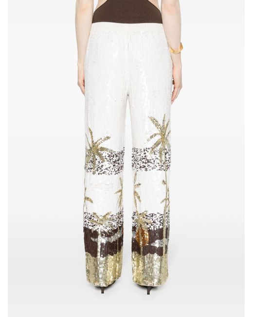 P.A.R.O.S.H. White Sequined Wide-leg Trousers