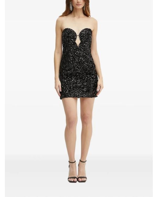 Robe Courte À Sequins Bardot en coloris Black
