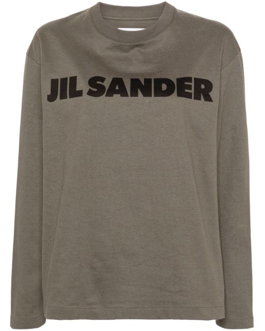 Jil Sander Gray Logo-print Long Sleeve T-shirt