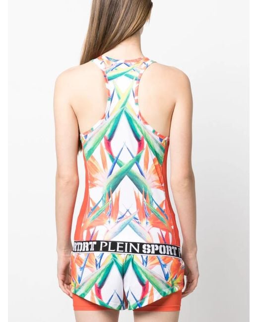 Philipp Plein Red Floral-Print Sleeveless Tank Top