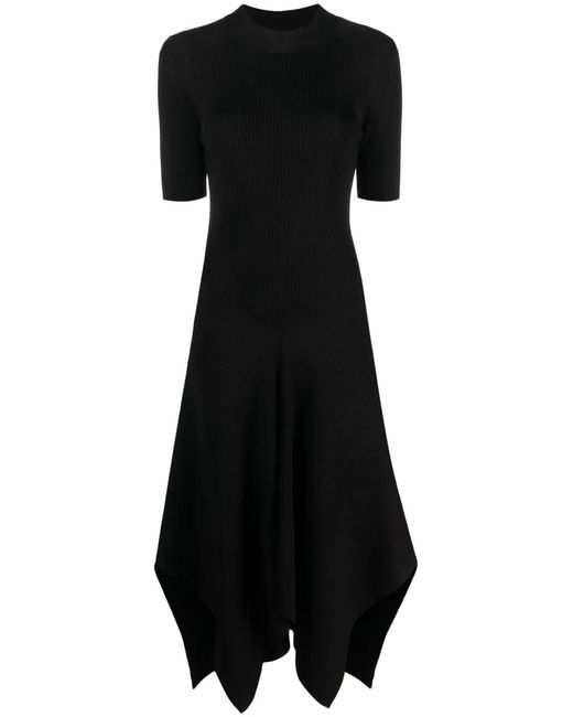 Stella McCartney Black Asymmetric Ribbed-Knit Dress