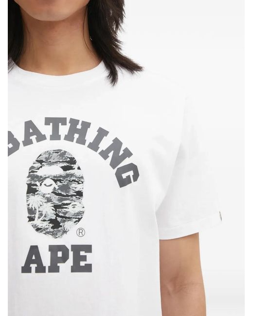 A Bathing Ape White Palm Tree Camo College Graphic-Print T-Shirt for men