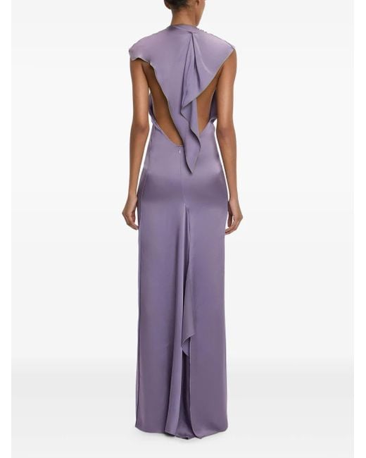 victoria beckham purple dress Victoria Beckham Asymmetric Draped Sleeveless Satin Midi Dress