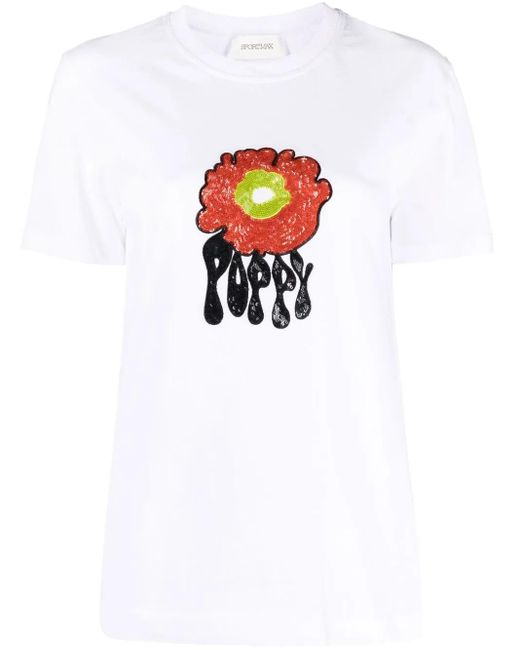 Sportmax White Graphic-Print Cotton T-Shirt