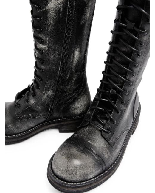 Ann Demeulemeester Black Brushed Leather Lace-Up Combat Boots