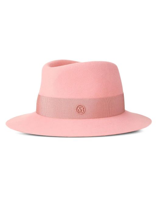 Maison Michel Pink Andre Logo Plaque-Detail Wool Fedora