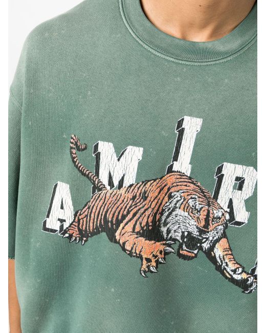 Amiri Vintage Ss Tiger-print Short-sleeve Sweatshirt in Green for Men |  Lyst Australia