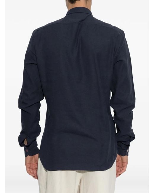 Kiton Blue Flap-Pocket Button-Down Shirt for men