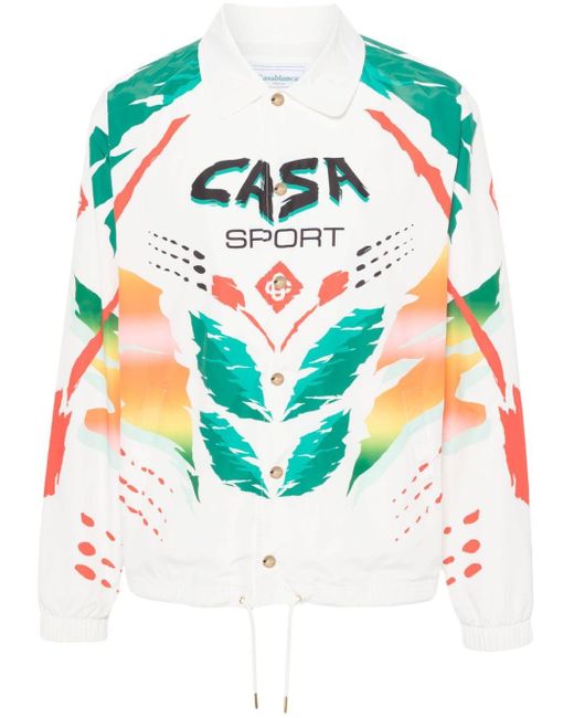 Casablancabrand Printed Nylon Mens Printed Coach Jacket Casa Moto White for men