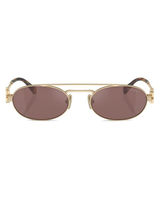 Miu Miu Pink Logo-lettering Oval-frame Sunglasses