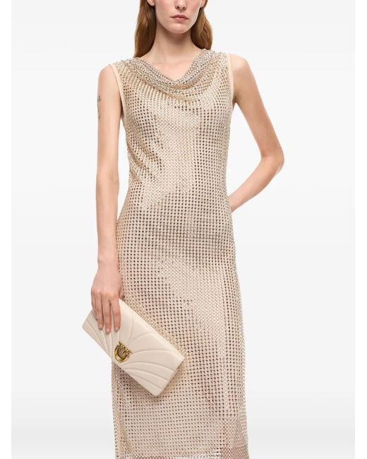 Pinko White Mesh-Effect Midi Dress With Rhinestones