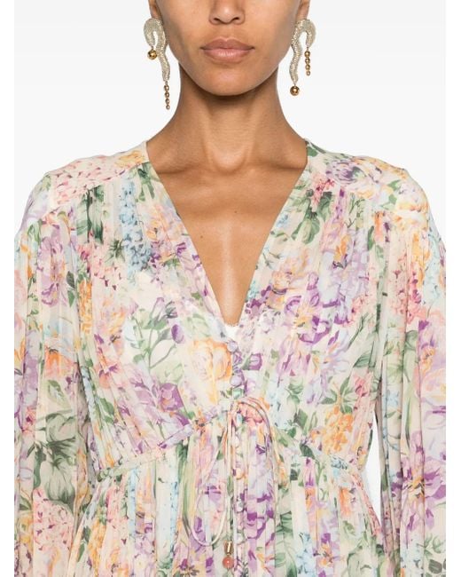 Zimmermann Natural Multicolour Floral Viscose Long-Sleeved Dress