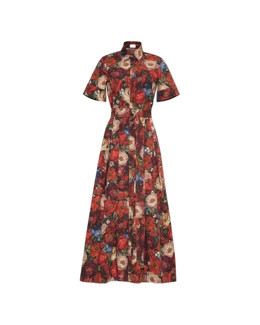 Adam Lippes Red Leighton Floral-Print Dress