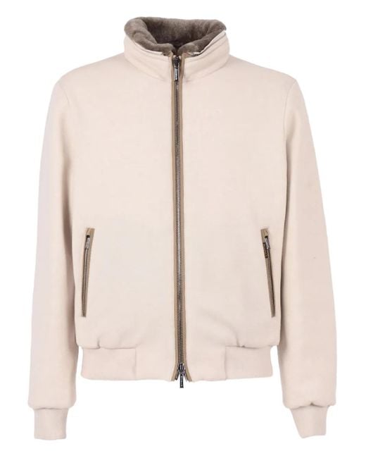 Moorer Natural Shearling-Collar Zip-Front Jacket for men
