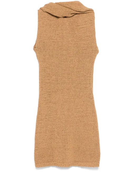 AYA MUSE Gebreide Mini-Jurk Met Capuchon in het Brown