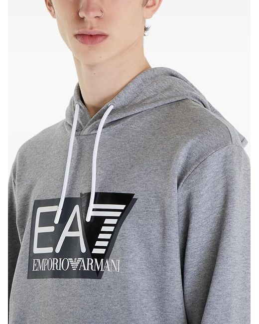 EA7 Gray Logo-Print Drawstring Hoodie for men