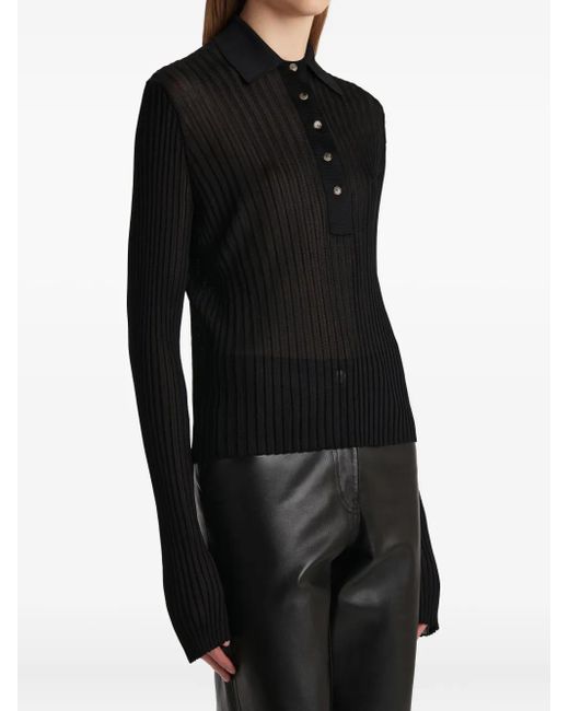 Khaite Black Long Sleeve Polo Top