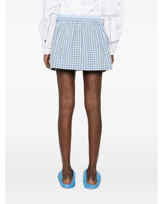 MSGM Blue Check Print Short Skirt