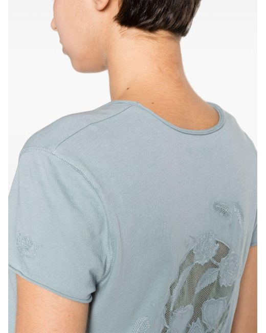 Zadig & Voltaire T-shirt Met Geborduurde Doodskop in het Blue