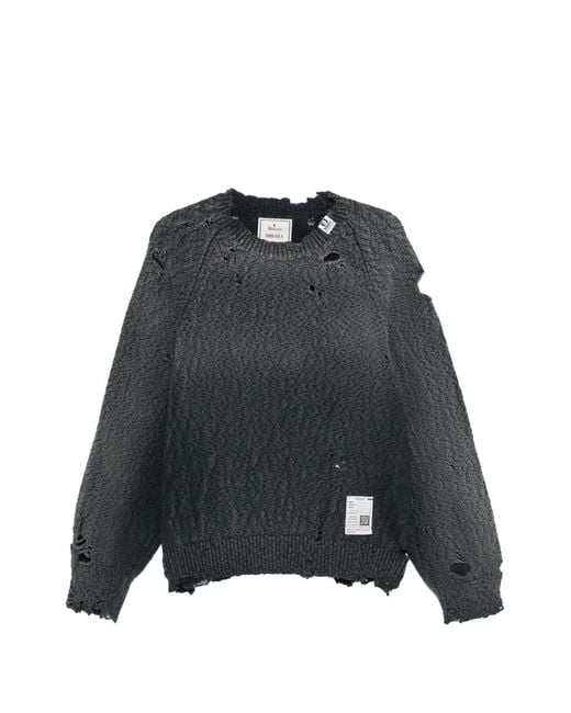 Maison Mihara Yasuhiro Black Distressed Crew-Neck Sweater for men