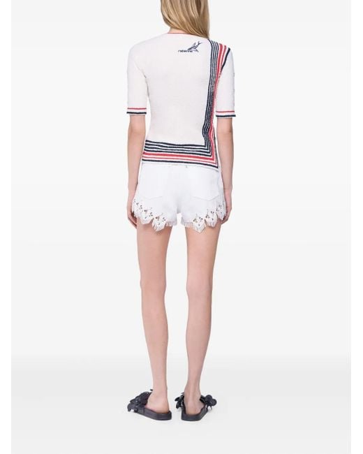 Rabanne White Embroidered Scalloped-Hem Shorts