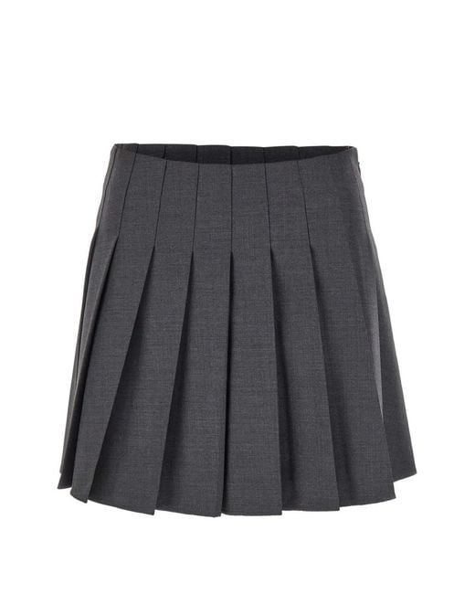 Self-Portrait Gray Pleated Lace-Trim Mini Skirt