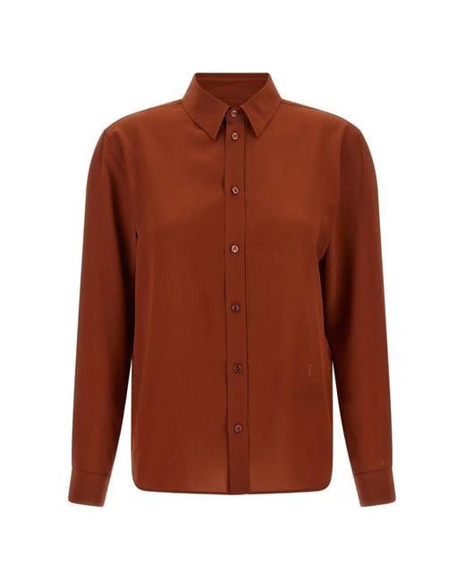 Saint Laurent Brown Cassandre Silk Shirt