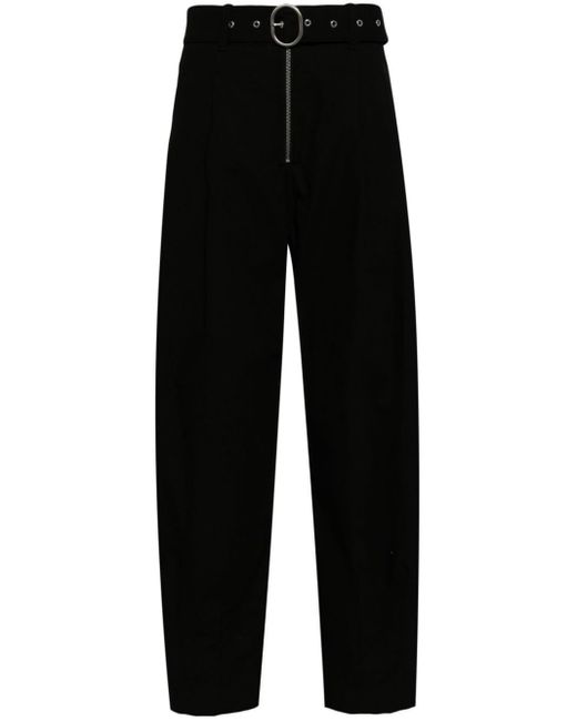 belted tapered trousers in black