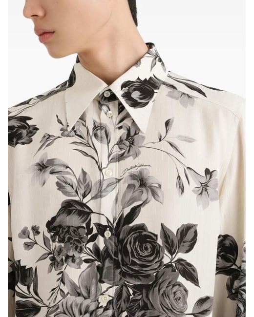 Dolce & Gabbana White Floral-Print Shirt for men