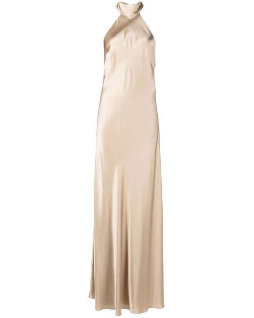 sachin and babi light blue dress Cream High Neck Tie Detail Satin Maxi Dress