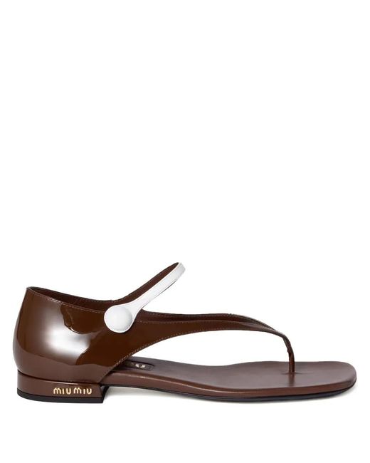 Miu Miu Brown Patent-Leather Sandals