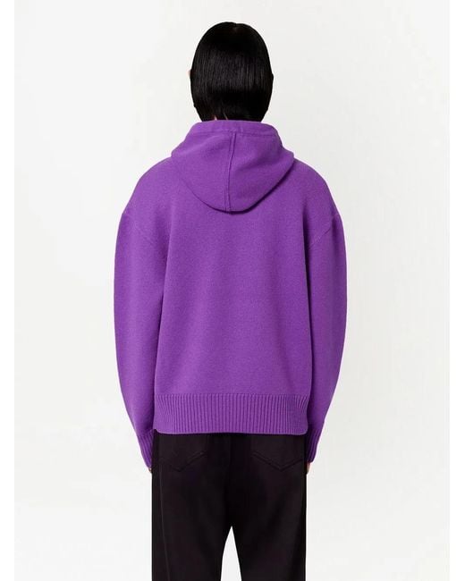 AMI Purple Logo-Intarsia Knit Hoodie