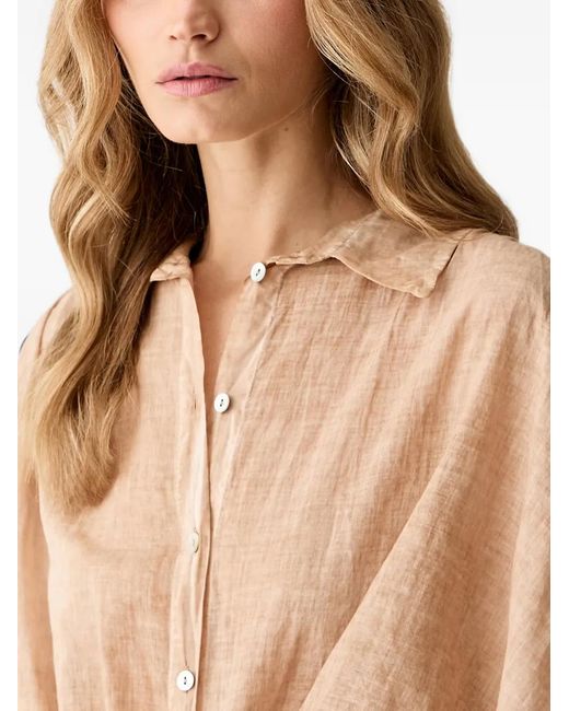 Haveone Brown Front-Tie Balloon-Sleeve Blouse