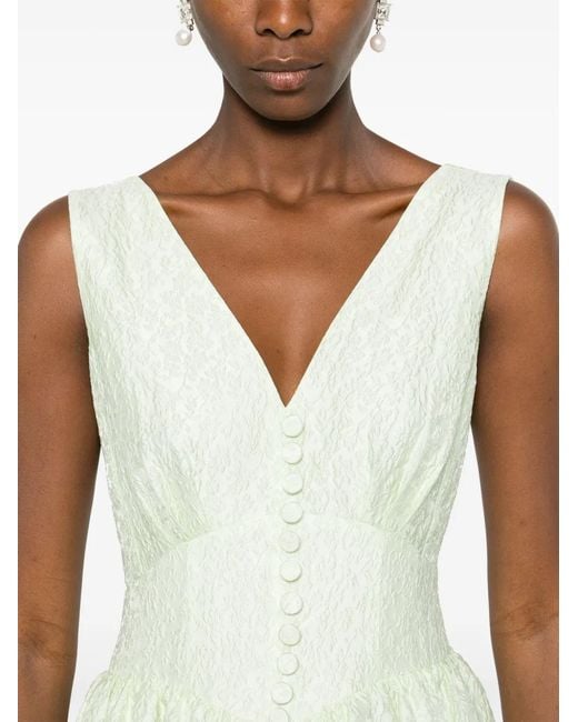 Self-Portrait Green Brocade-Effect Tiered Dress