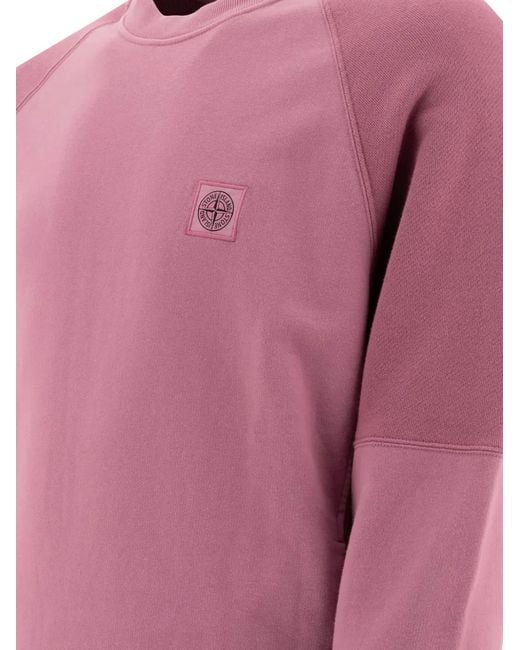 Stone Island Pink Logo-Patch Raglan-Sleeve Sweatshirt for men
