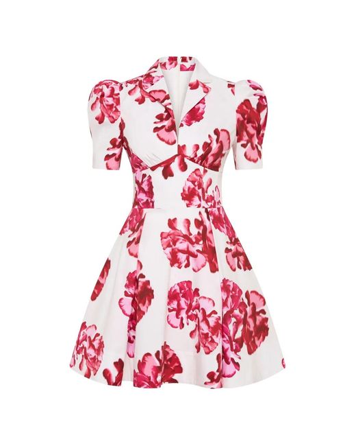 Rebecca Vallance Red Floral-Print Puff-Sleeve Mini Dress