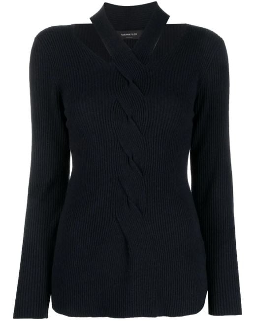 Fabiana Filippi Black Cut-Out Cable-Knit Detail Jumper