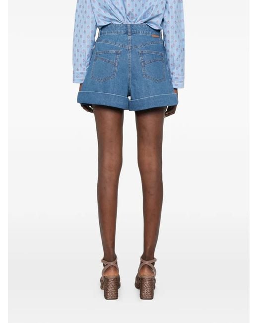 Zimmermann Blue Pleated Cuffed Shorts