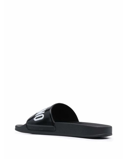 Moschino Black Logo-Print Slides for men