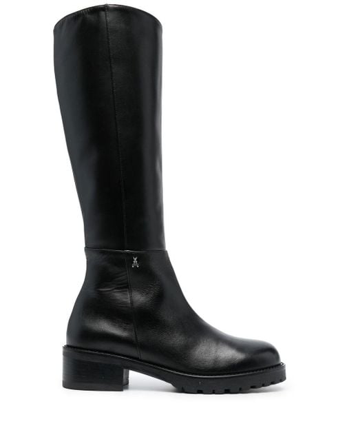 Patrizia Pepe Leather Knee-length Chunky Boots in Black | Lyst UK