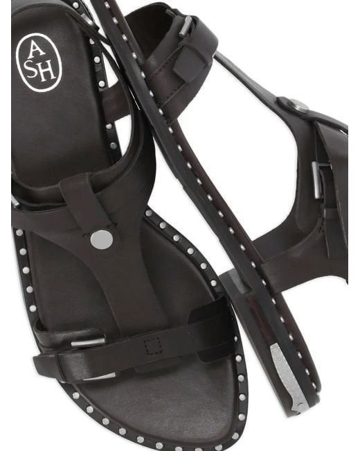 Ash Brown Piper Stud-Embellished Buckle-Strap Sandals